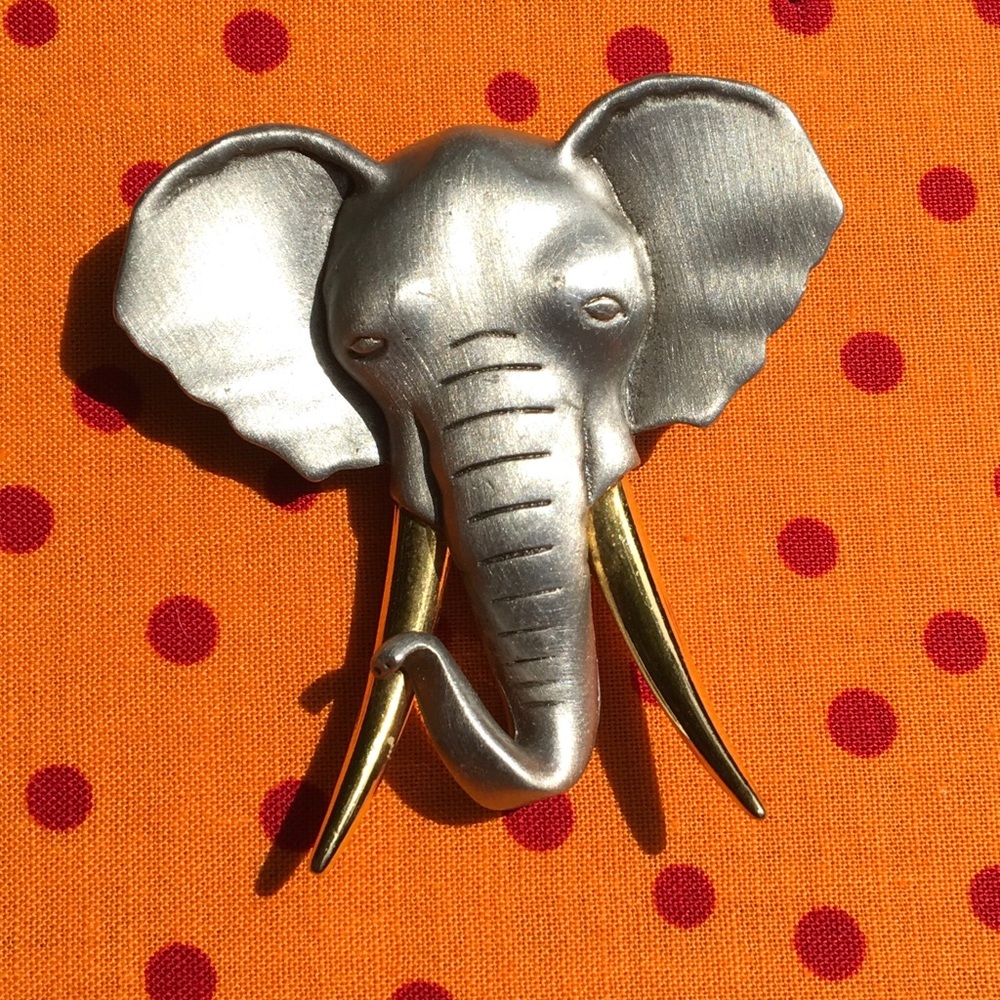 J.J. (Jonette Jewelry) Good Elephant twotone metal
